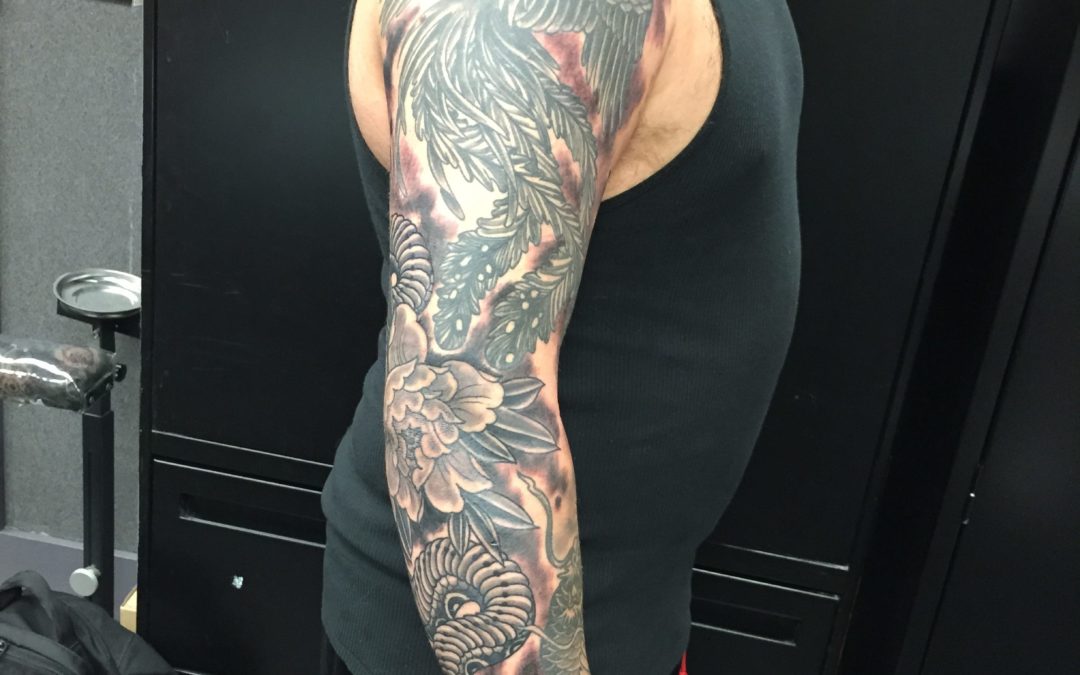 Black and grey tattoo by Jeff Jibran at Idle Hands Tattoo Co., Jacksonville FL