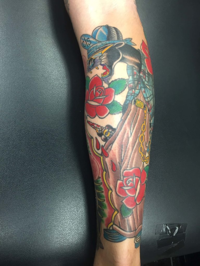 Bold traditional tattoo work by Jacksonville artist Jeff Jibran